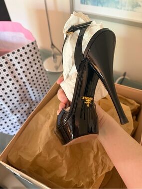Prada Black Patent Leather High Heel Platform Pumps